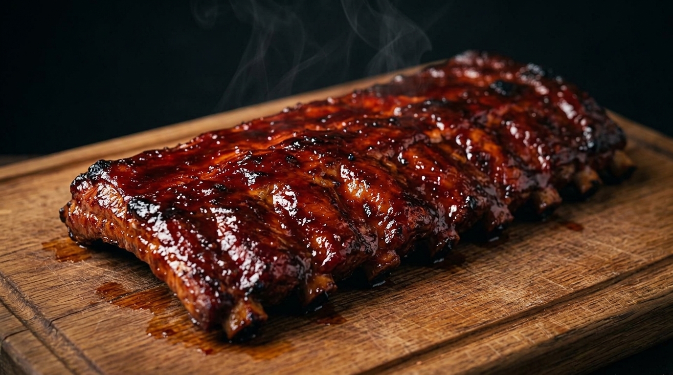 Travers de porc rôtis au four avec glaçage au miel et sauce BBQ