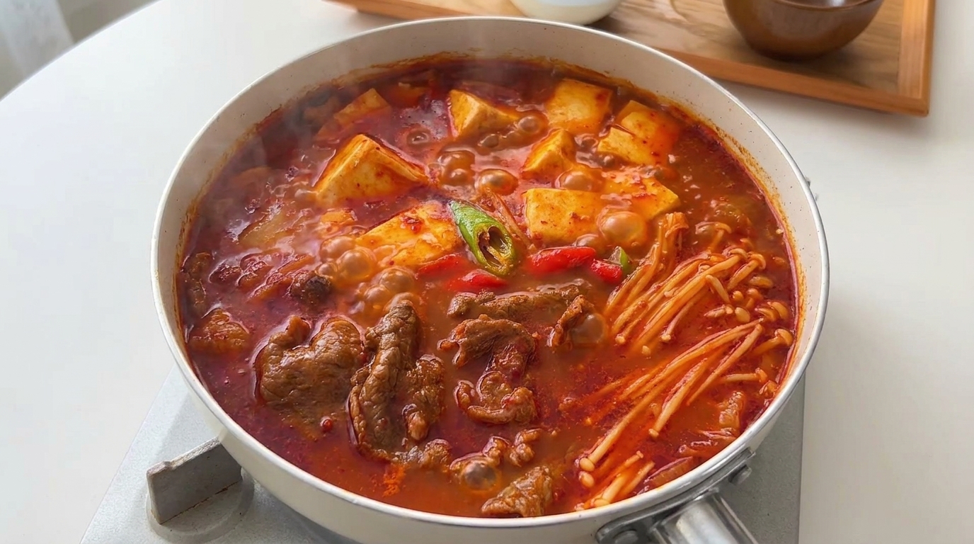 Soupe Coréenne Épicée au Bœuf, Kimchi et Tofu