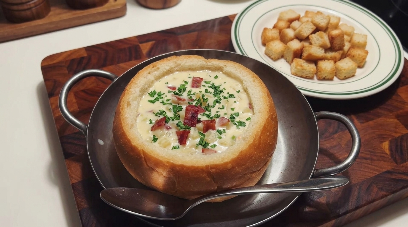Chowder aux Palourdes Classique en Bol de Pain