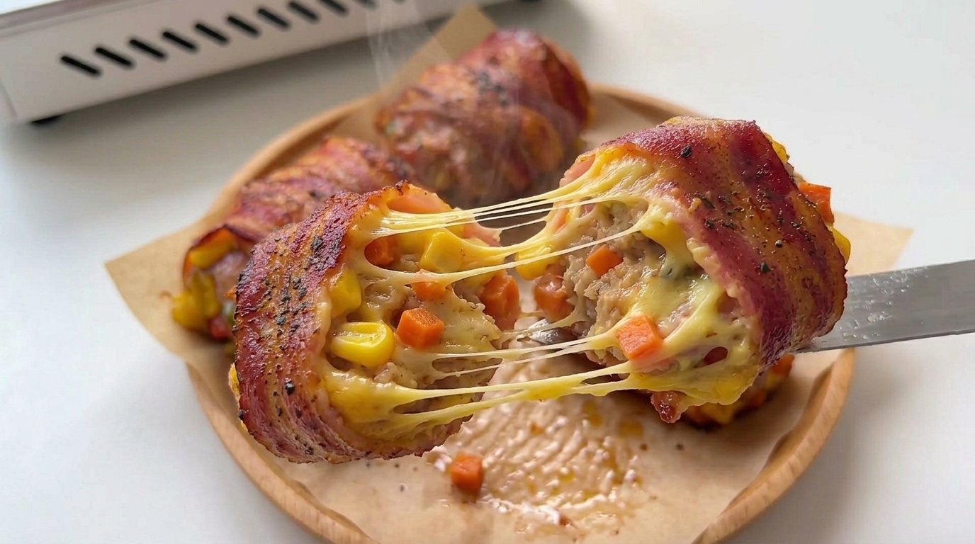 Roulés de crevettes au fromage et au bacon croustillant