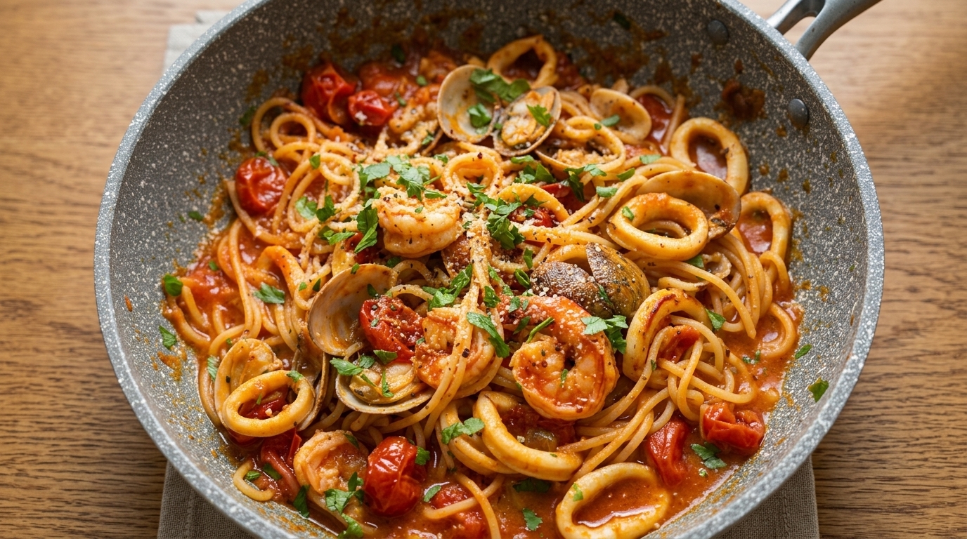 Spaghettis aux Fruits de Mer à la Sauce Tomate