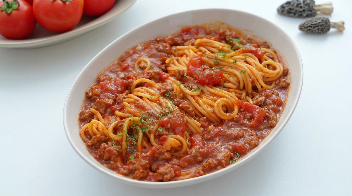 Pâtes au Bœuf Haché et Tomate à la Truffe Noire