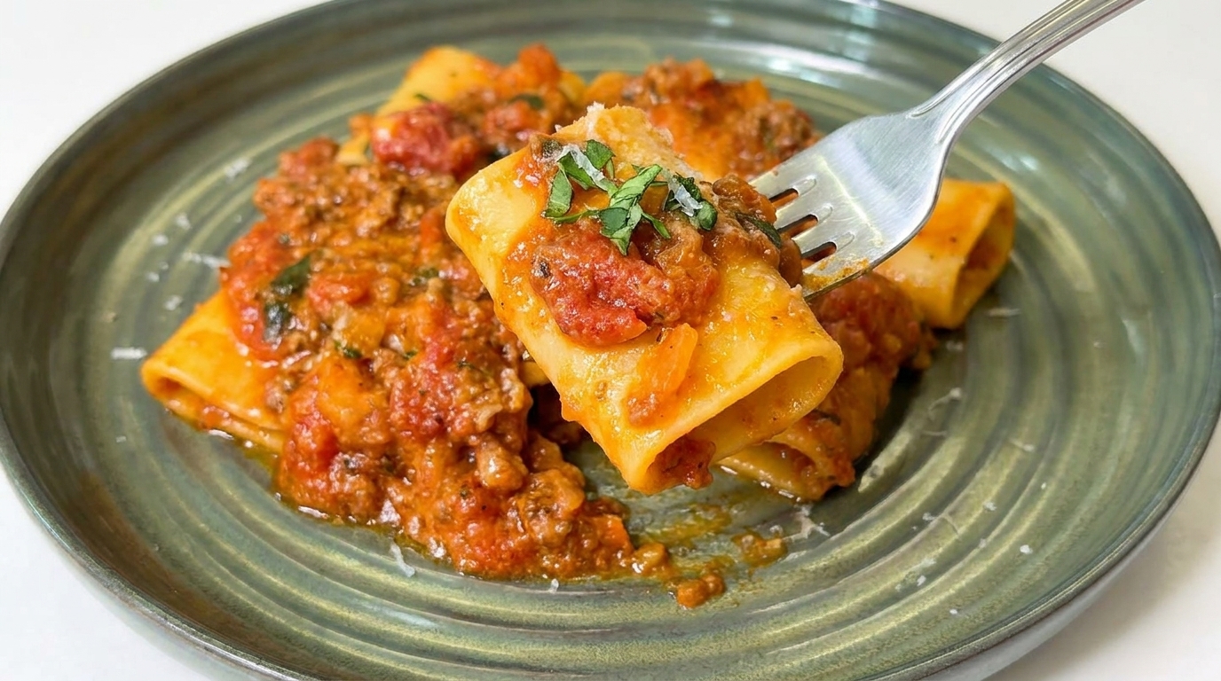 Paccheri au Ragù de Bœuf : Une Sauce Tomate Riche et Savoureuse