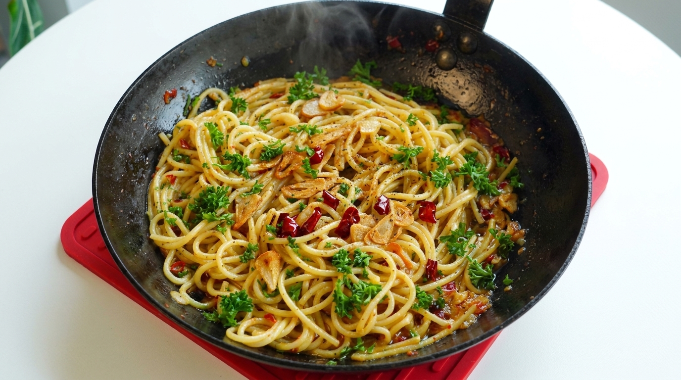 Spaghettis Épicés à l'Ail et au Piment Prêts en 10 Minutes
