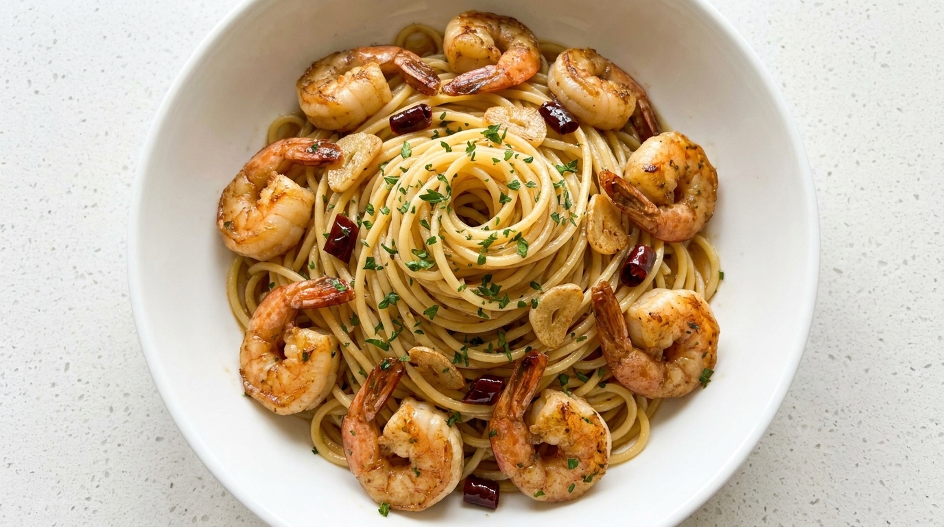 Pâtes aux Crevettes et à l'Ail à la Sauce Soja en 10 Minutes