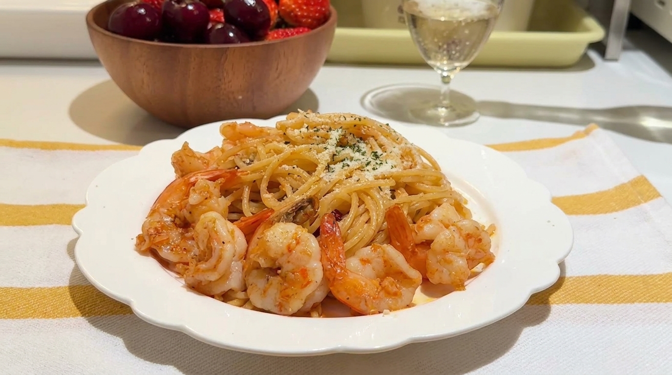 Pâtes aux crevettes à l'ail et au beurre épicé (avec huile de crevettes maison)