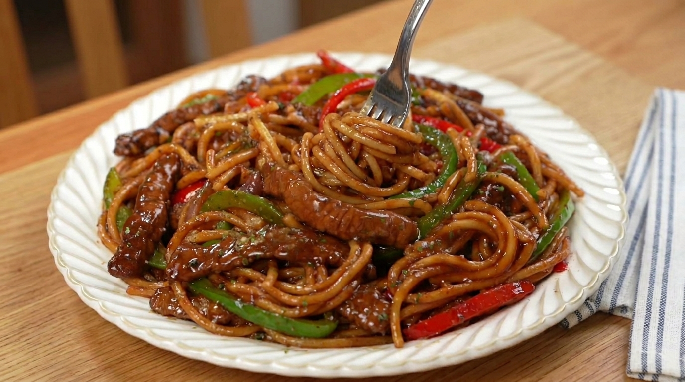 Spaghetti au Bœuf et Poivre Noir à l'Asiatique