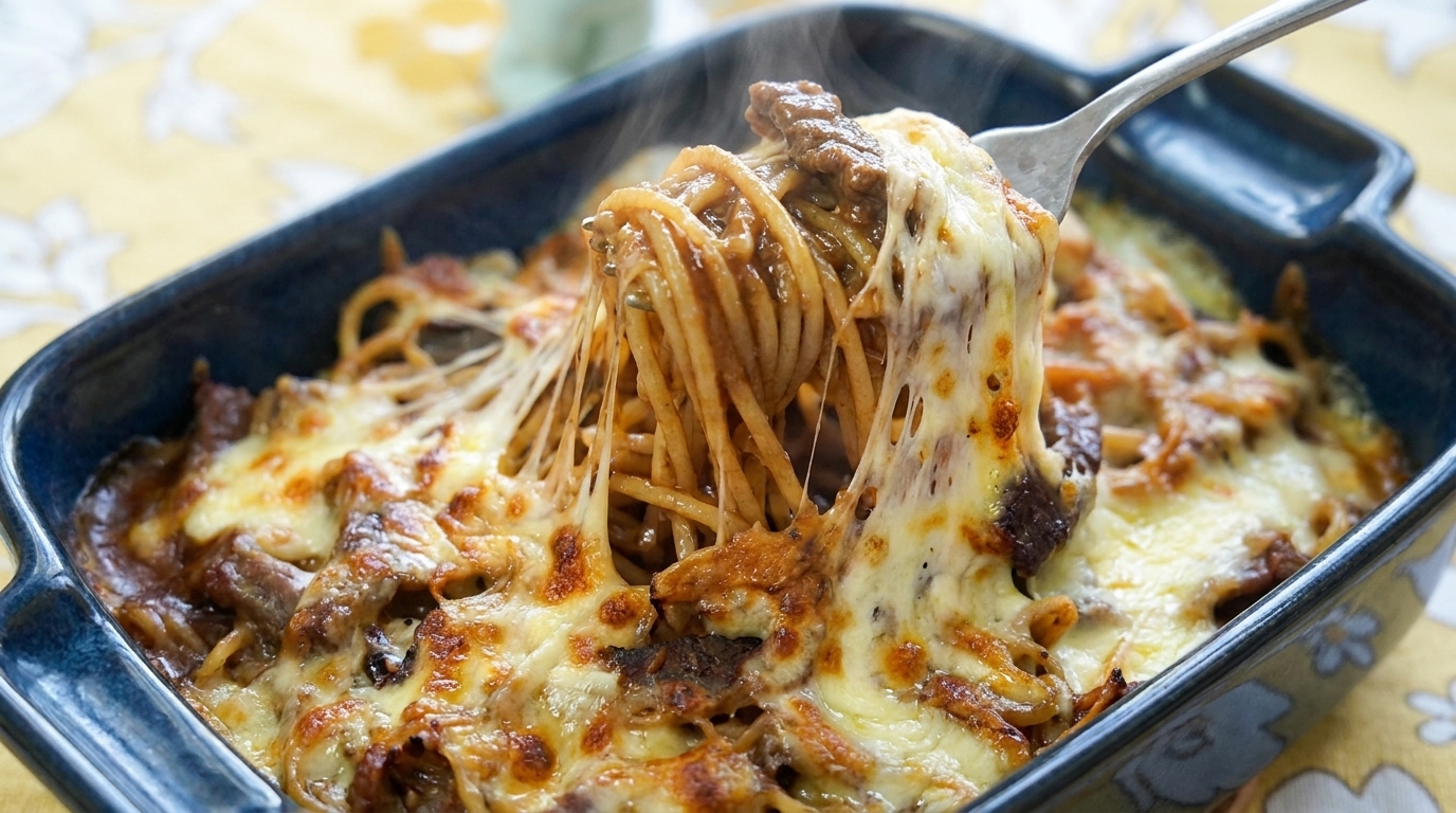 Spaghetti au Bœuf au Poivre Noir et Fromage Fondu