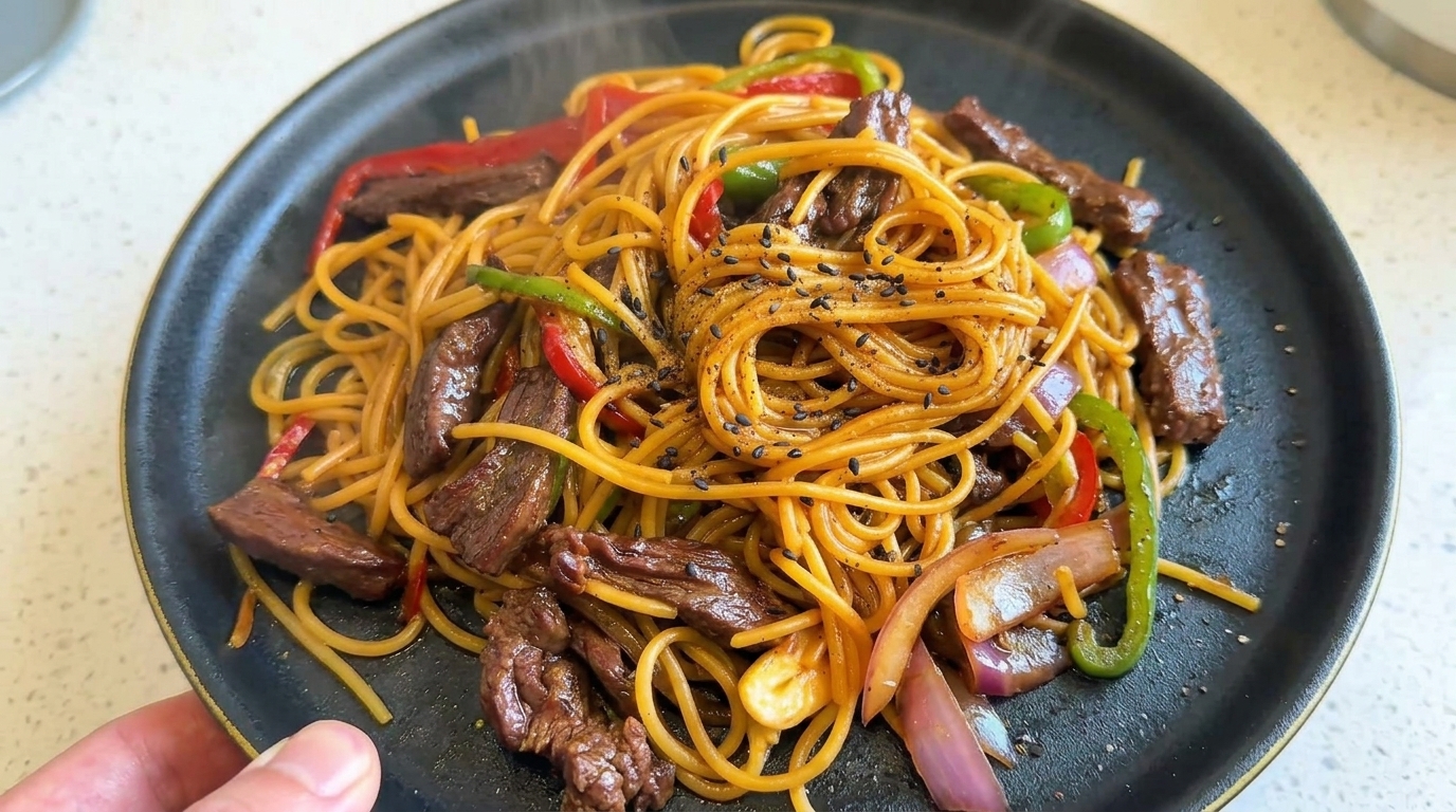Spaghetti au Bœuf et Poivre Noir Savoureux