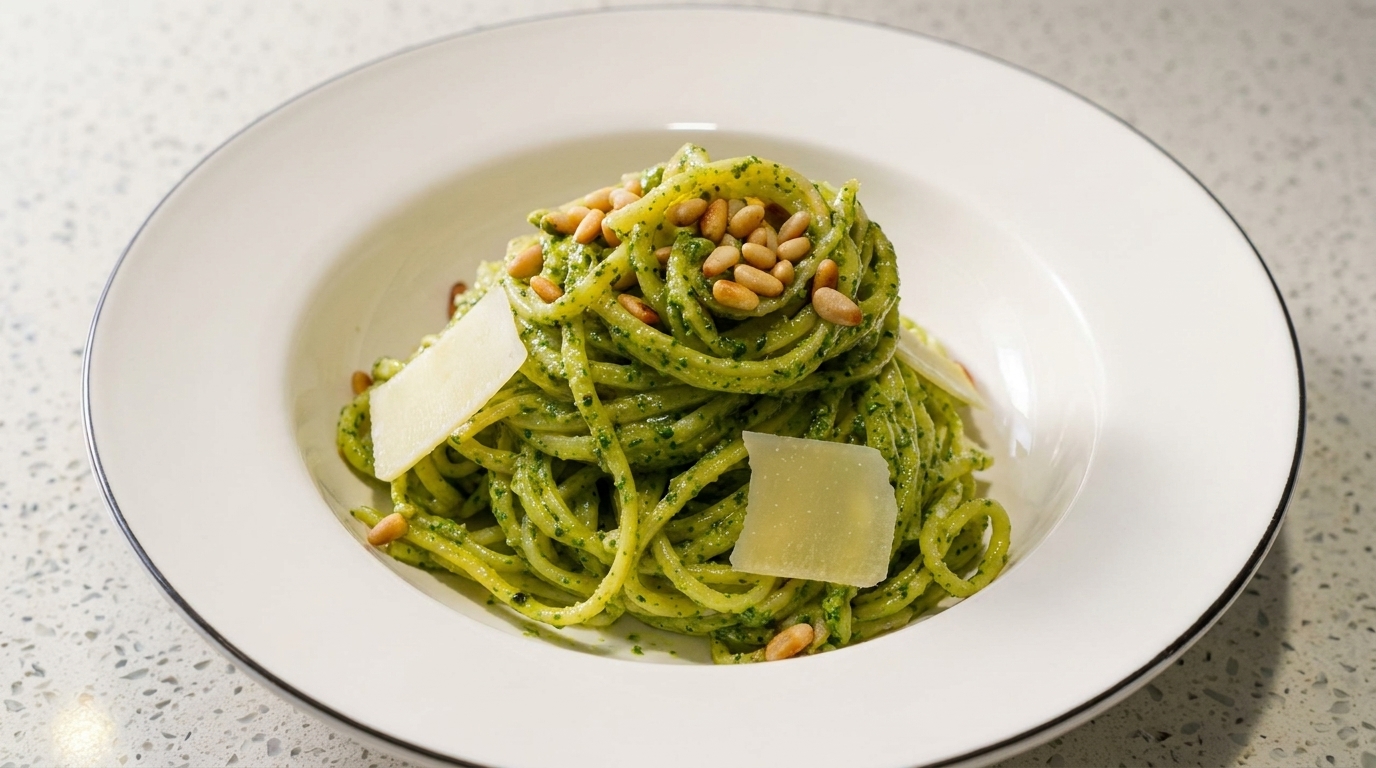 Pâtes au Pesto de Basilic et Pignons de Pin en 10 Minutes