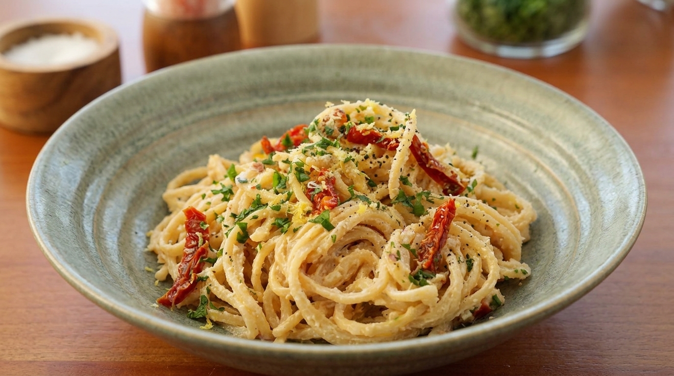 Spaghetti crémeux à la ricotta et tomates séchées