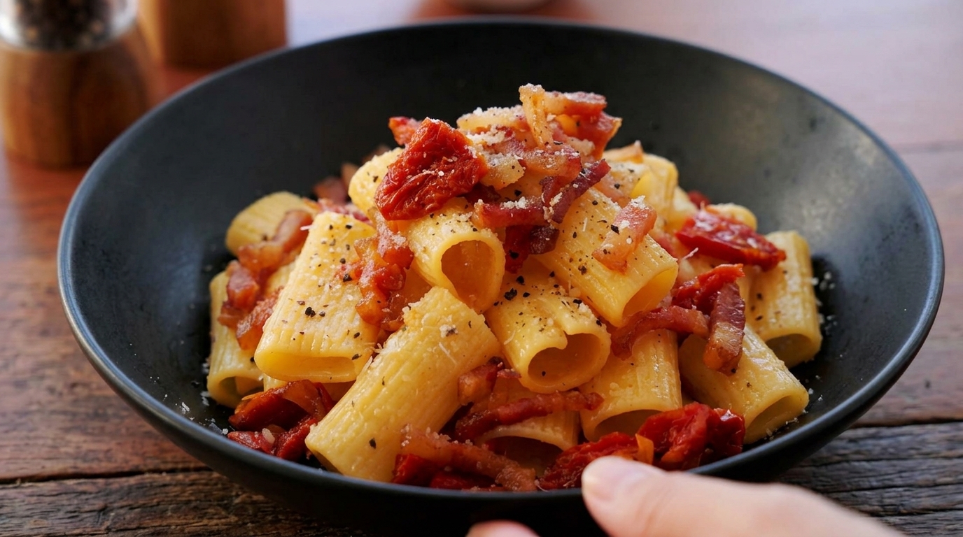Rigatoni Classiques aux Tomates Séchées et Guanciale