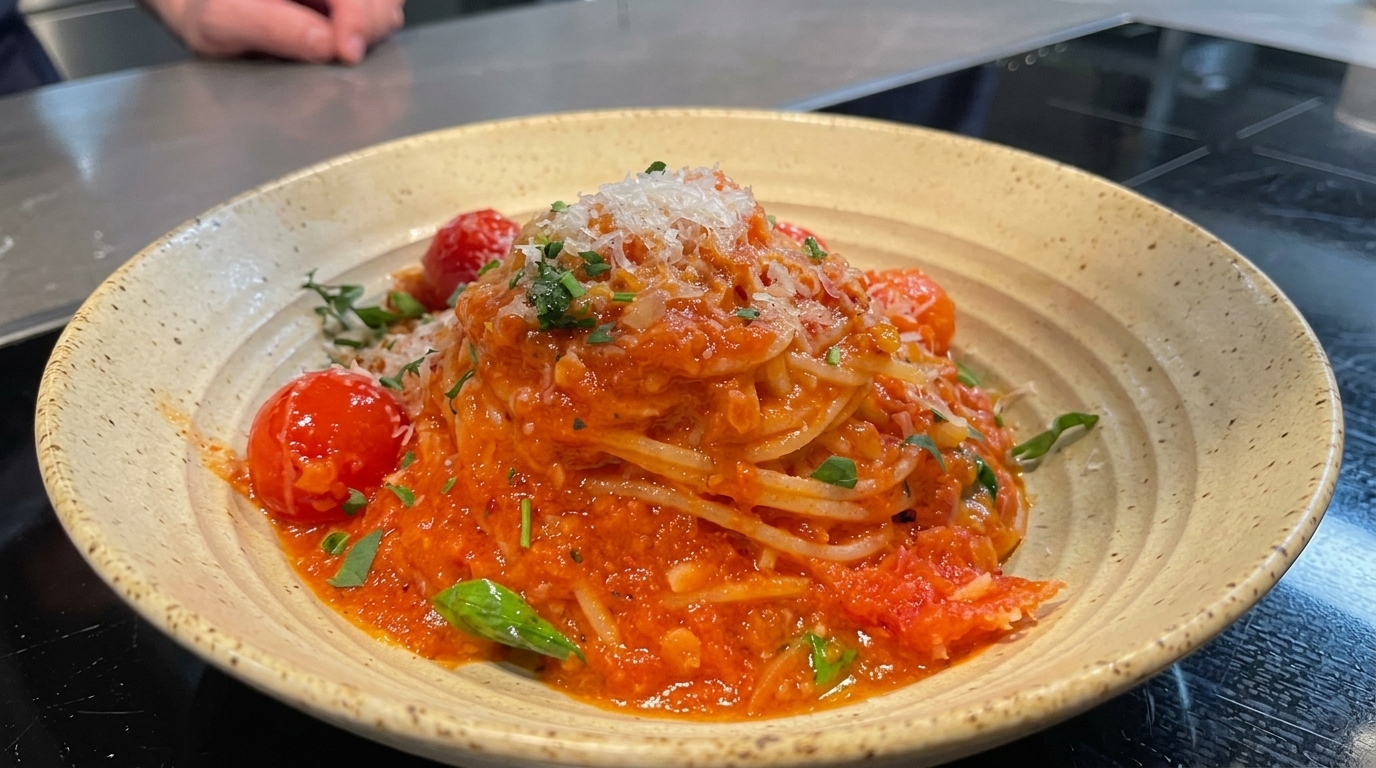 Spaghettis Maison à la Tomate et au Basilic