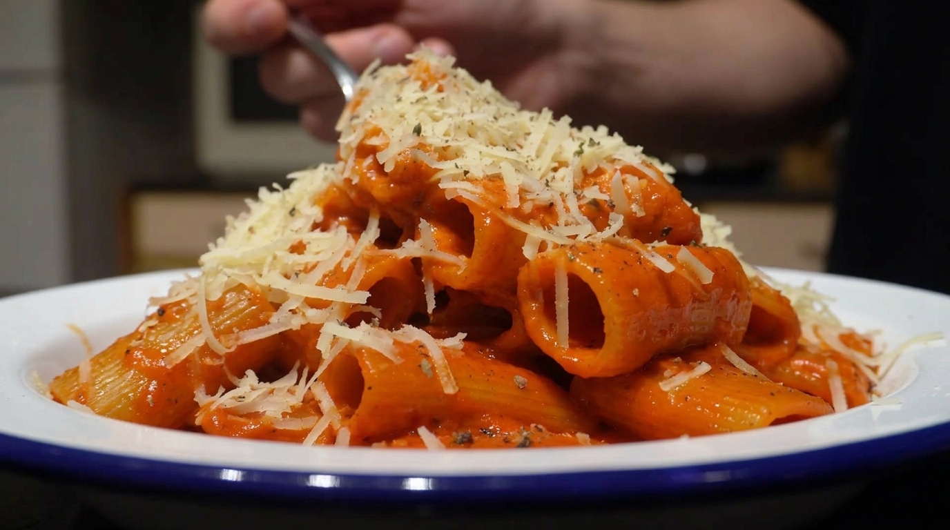Rigatoni crémeux épicés au bacon et sa limonade brésilienne