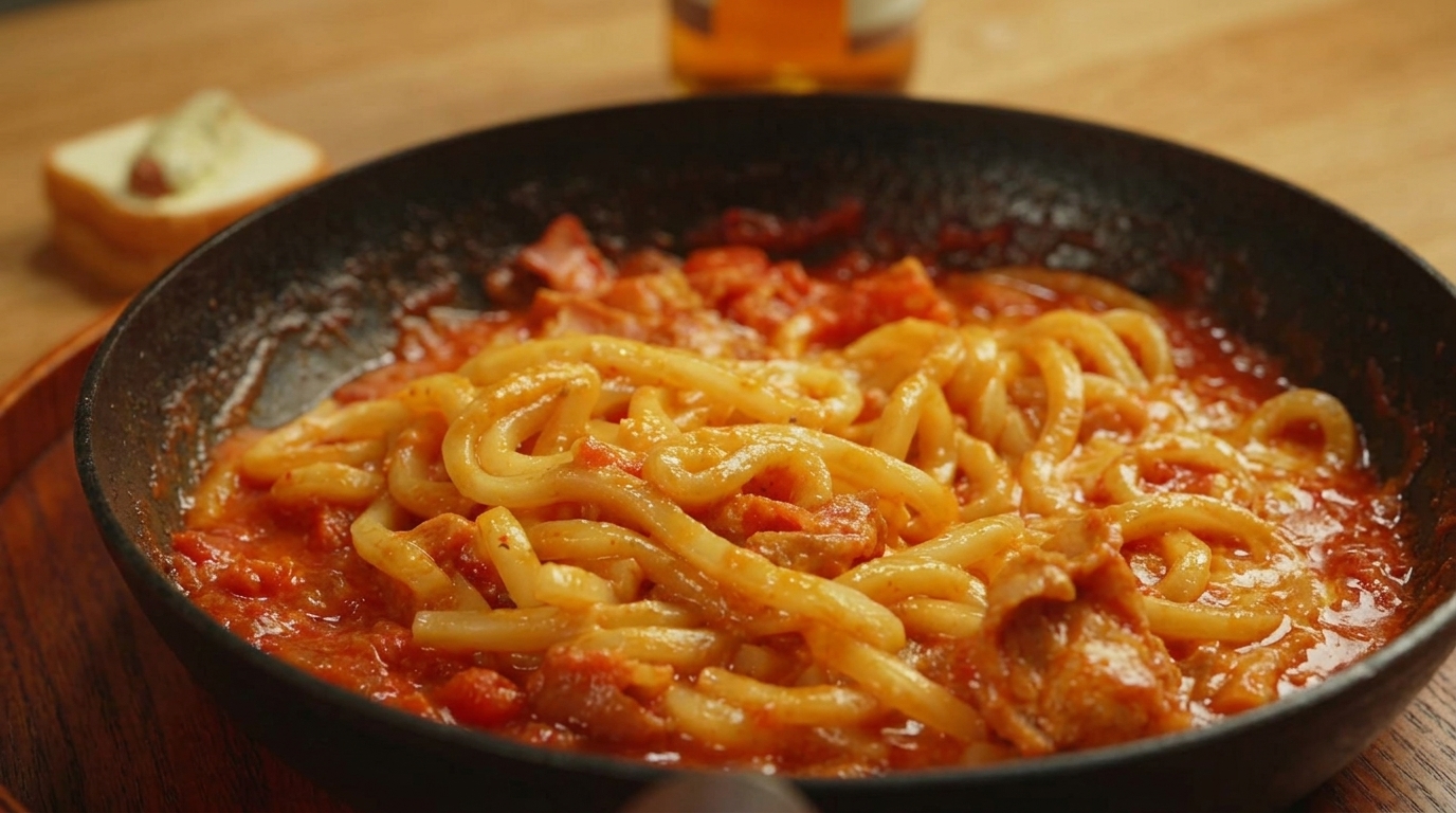 Udon au Bacon et Tomates Fondantes à la Mozzarella