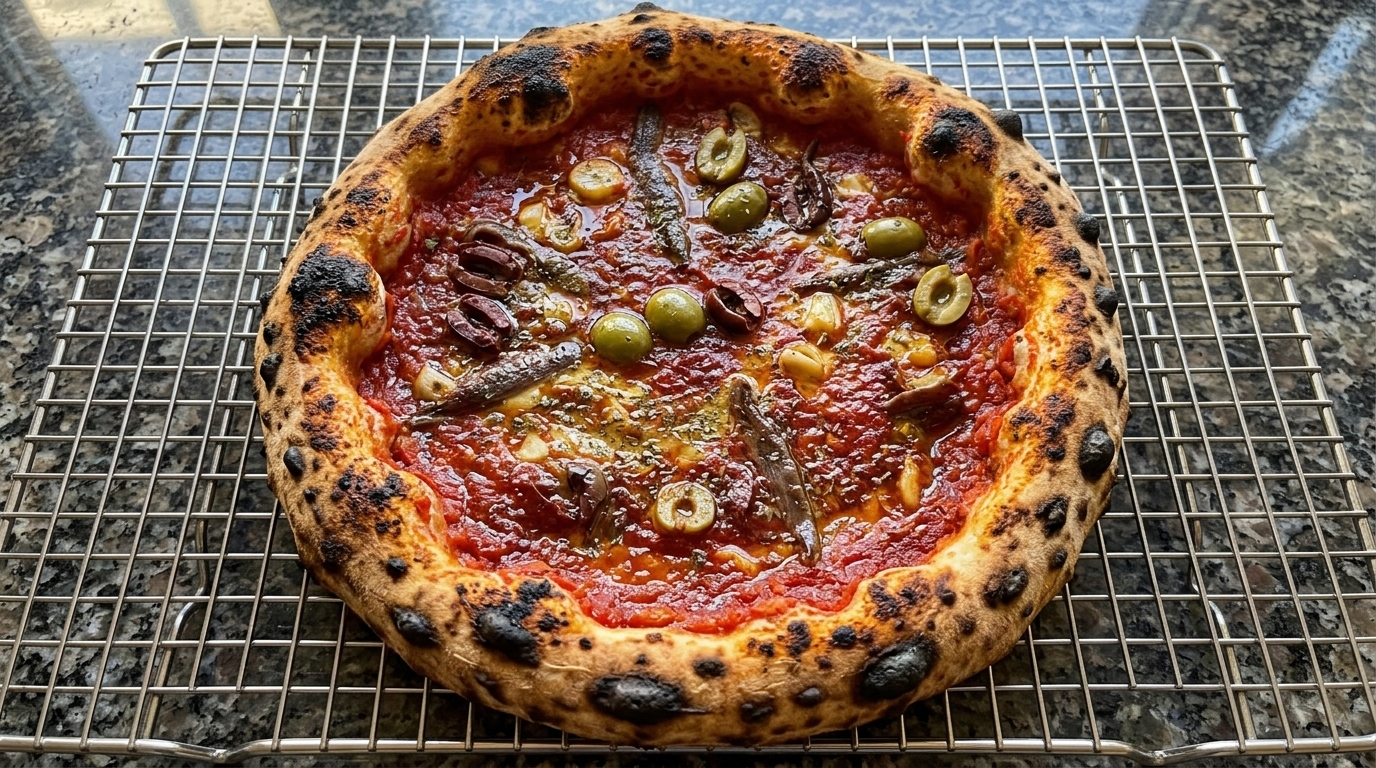 Véritable Pizza Napolitaine aux Anchois et Olives