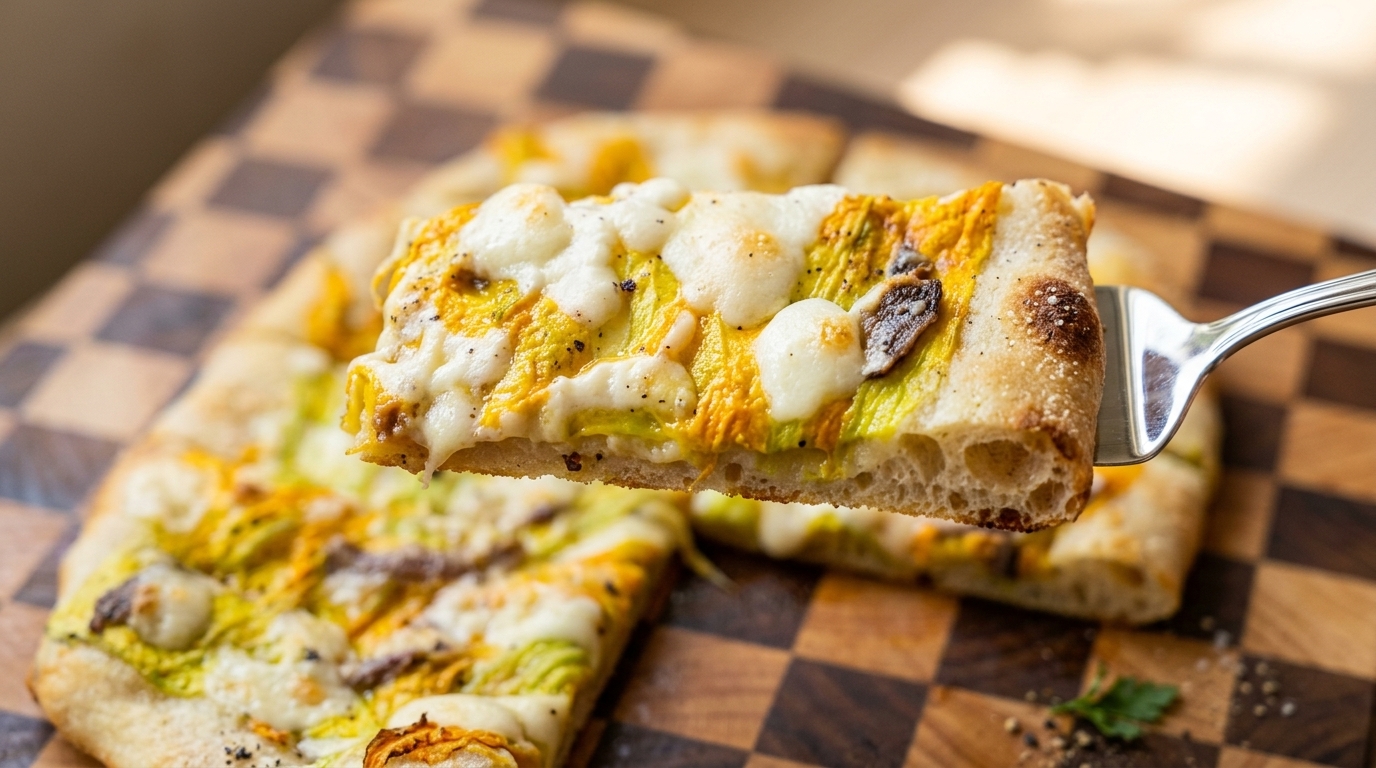 Pizza Artisanale aux Fleurs de Courge et Anchois