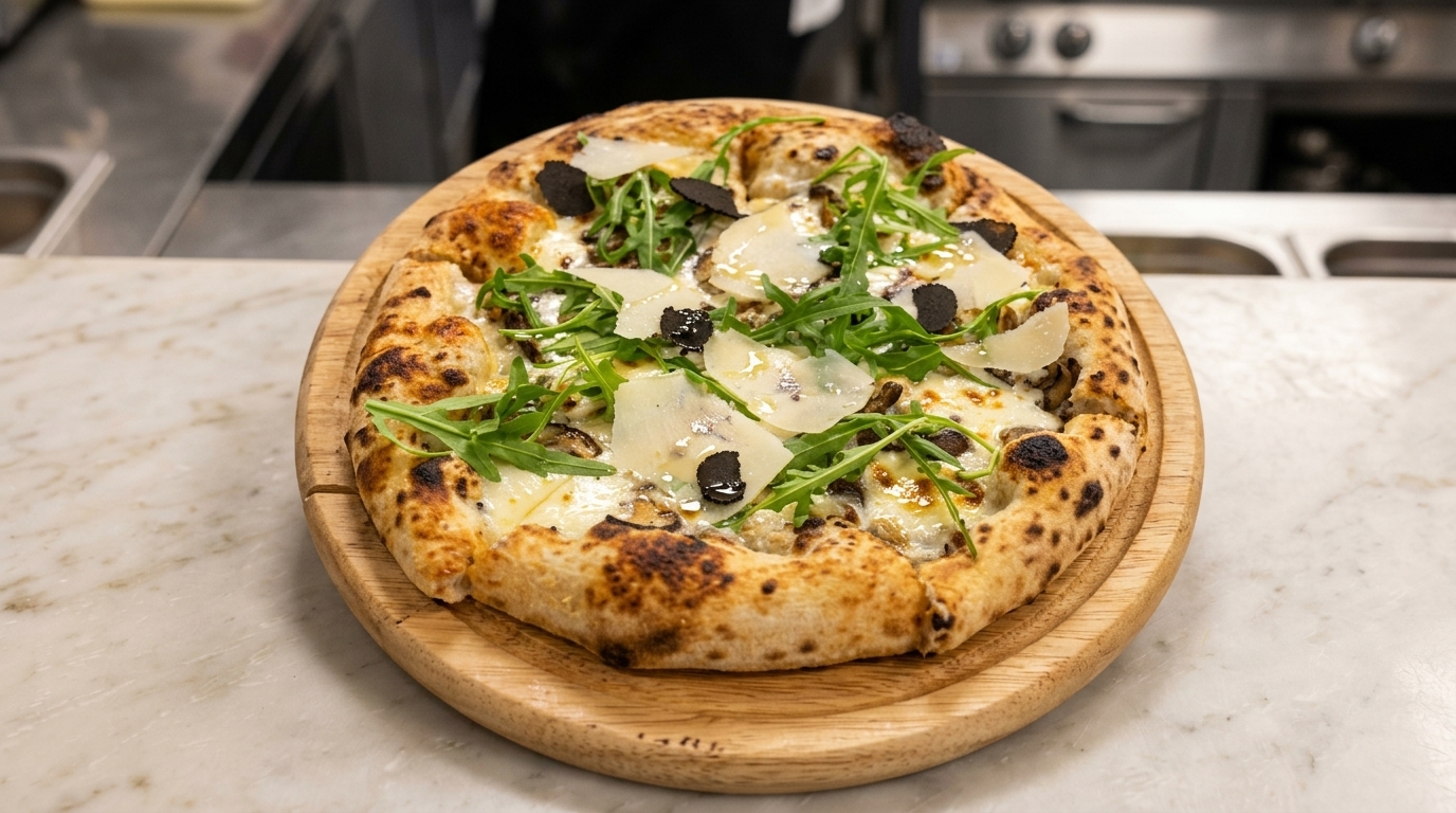 Pizza Blanche aux Champignons et à la Truffe Noire