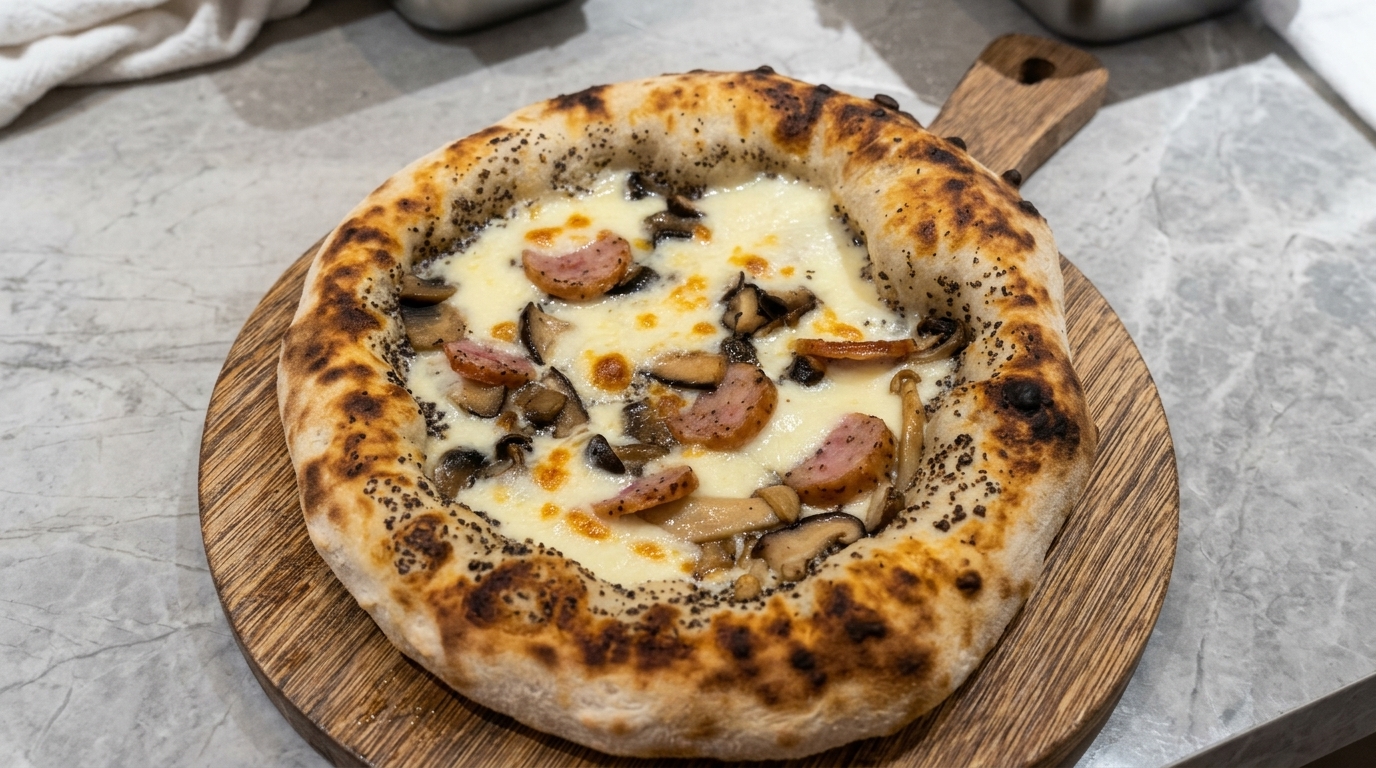 Pizza Artisanale à la Truffe, Champignons et Saucisse