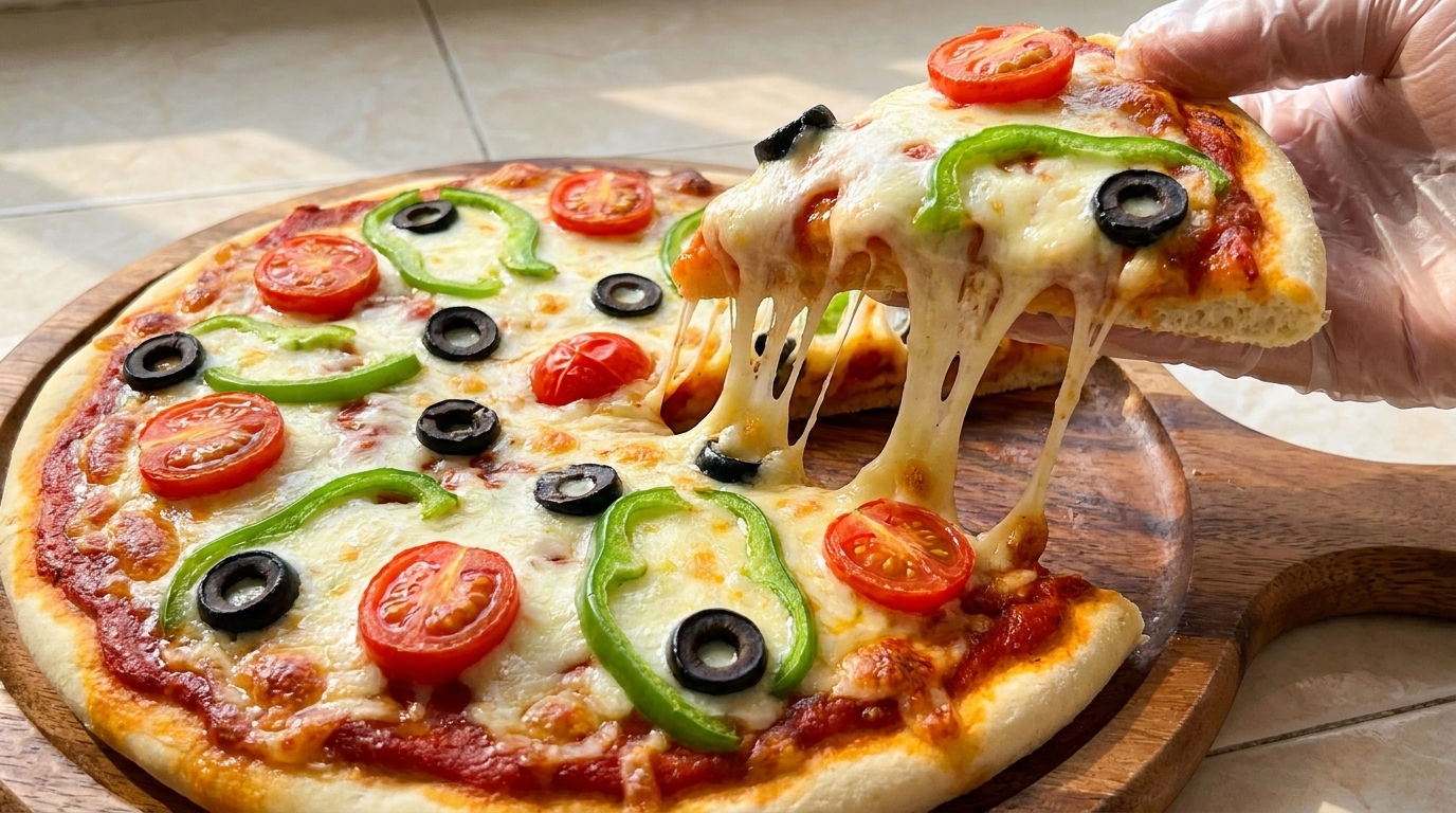 Pizza Maison aux Tomates Cerises et Olives Noires