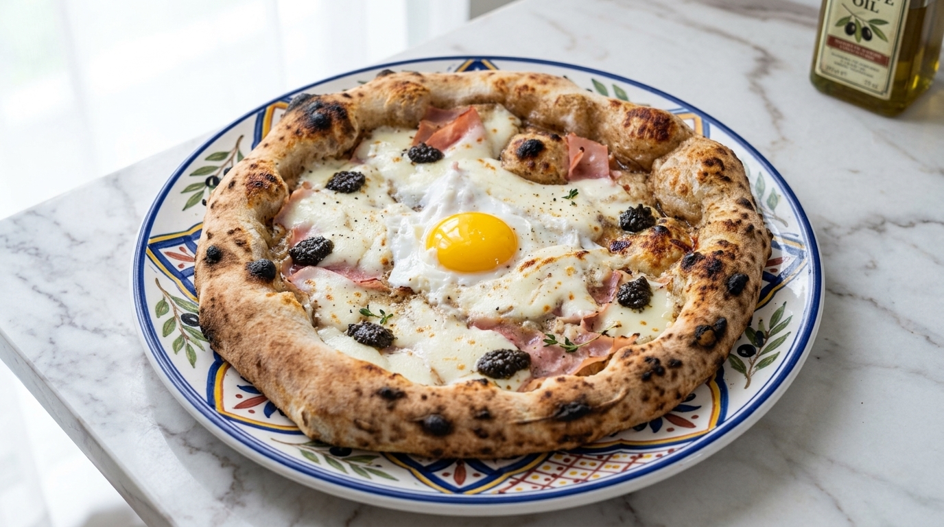 Pizza Napolitaine à la Truffe Noire et à l'Œuf Coulant
