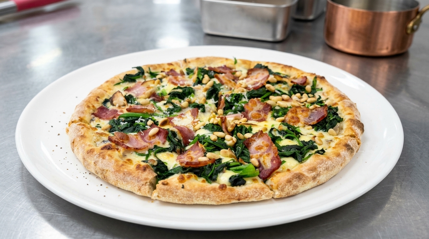 Pizza Crémeuse aux Épinards et au Bacon