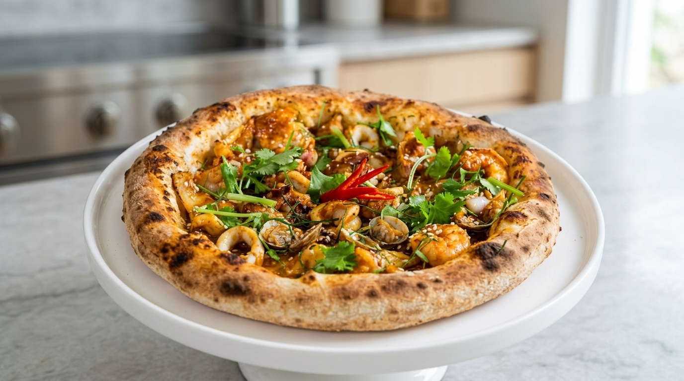 Pizza aux fruits de mer façon Tom Yum