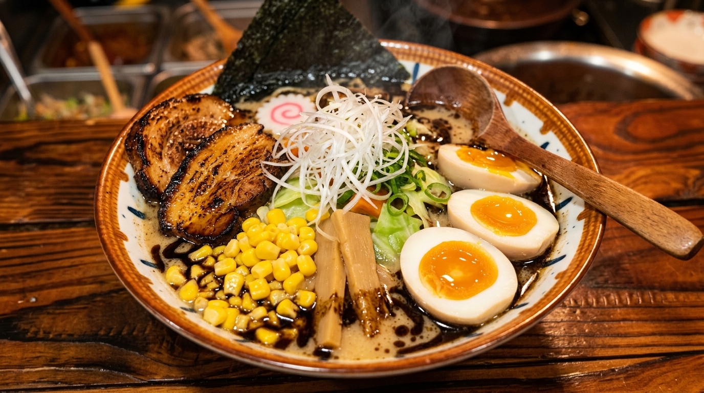 Ramen Tonkotsu à l'Huile d'Ail Noir et Chashu Épais