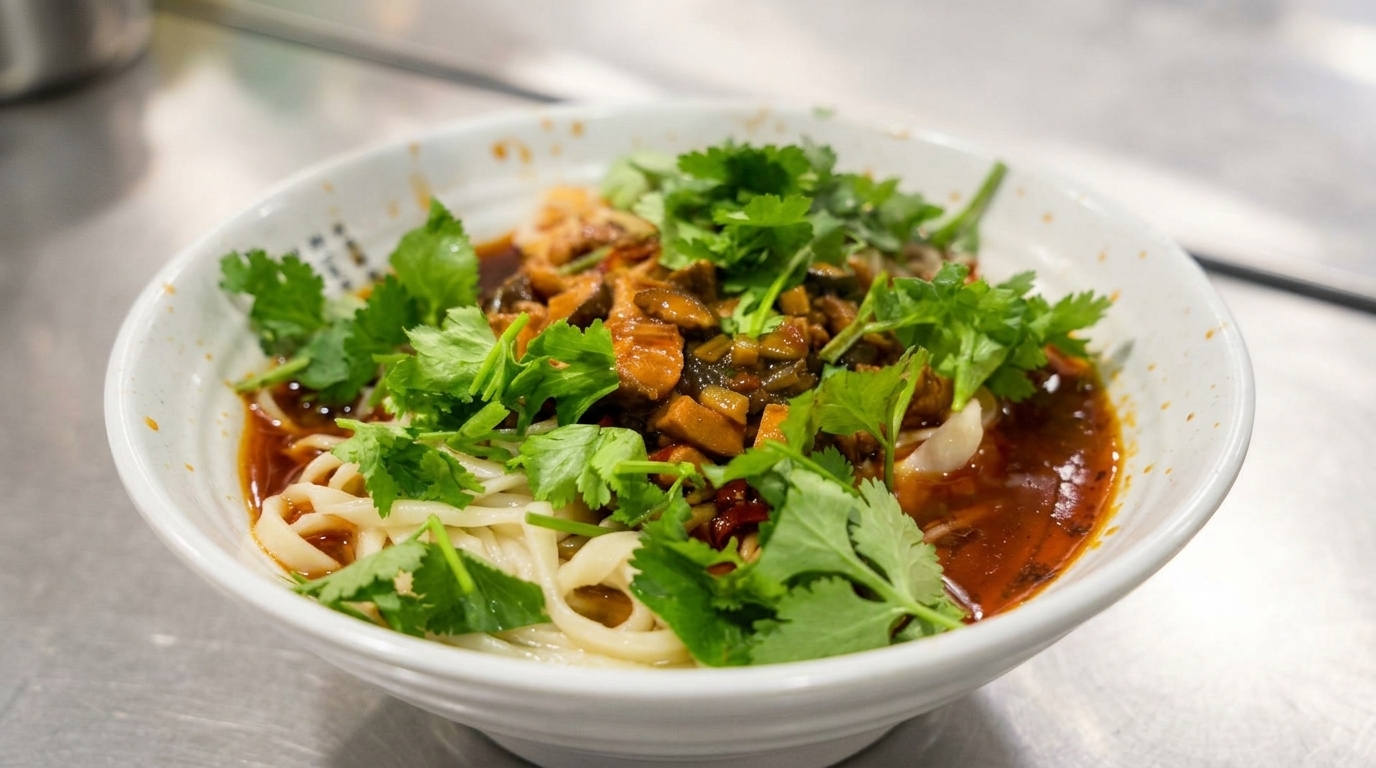 Nouilles au Poulet et Shiitakés Façon Sichuan (Gaiban Mian)