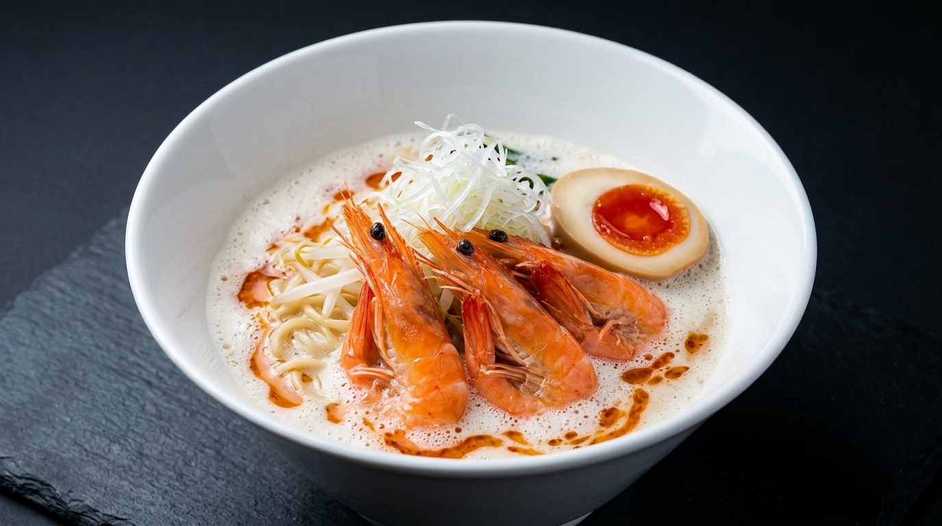 Ramen crémeux au poulet et crevettes (Ebi Tori Paitan)