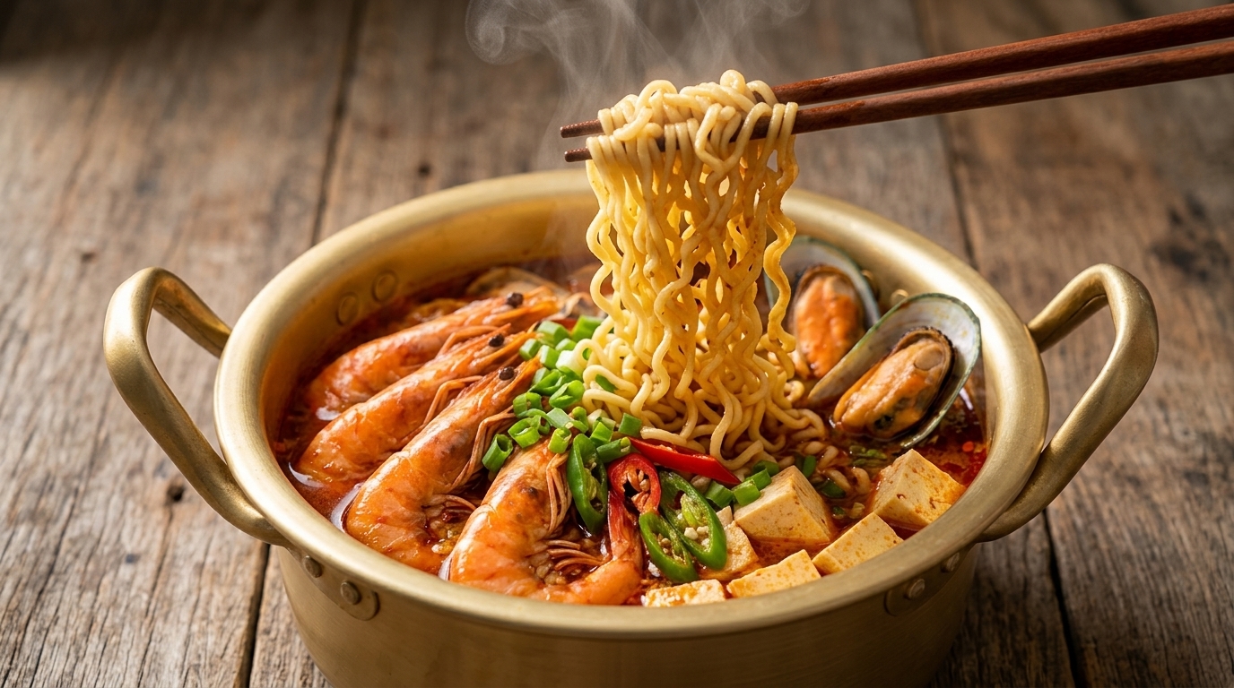 Ramen Coréen Épicé aux Fruits de Mer (Style Jjamppong Rapide)
