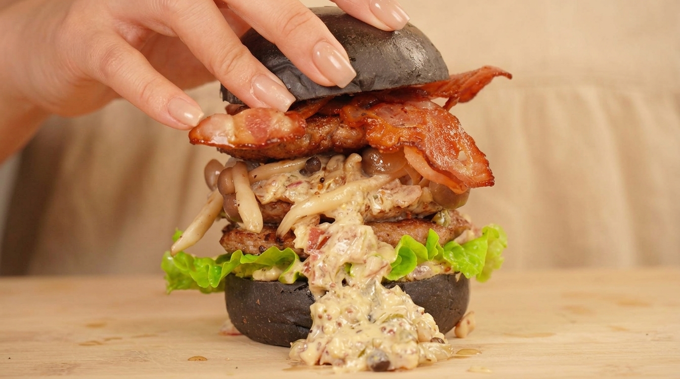 Le Burger Or Noir au Bœuf Persillé et Sauce Crème à la Moutarde