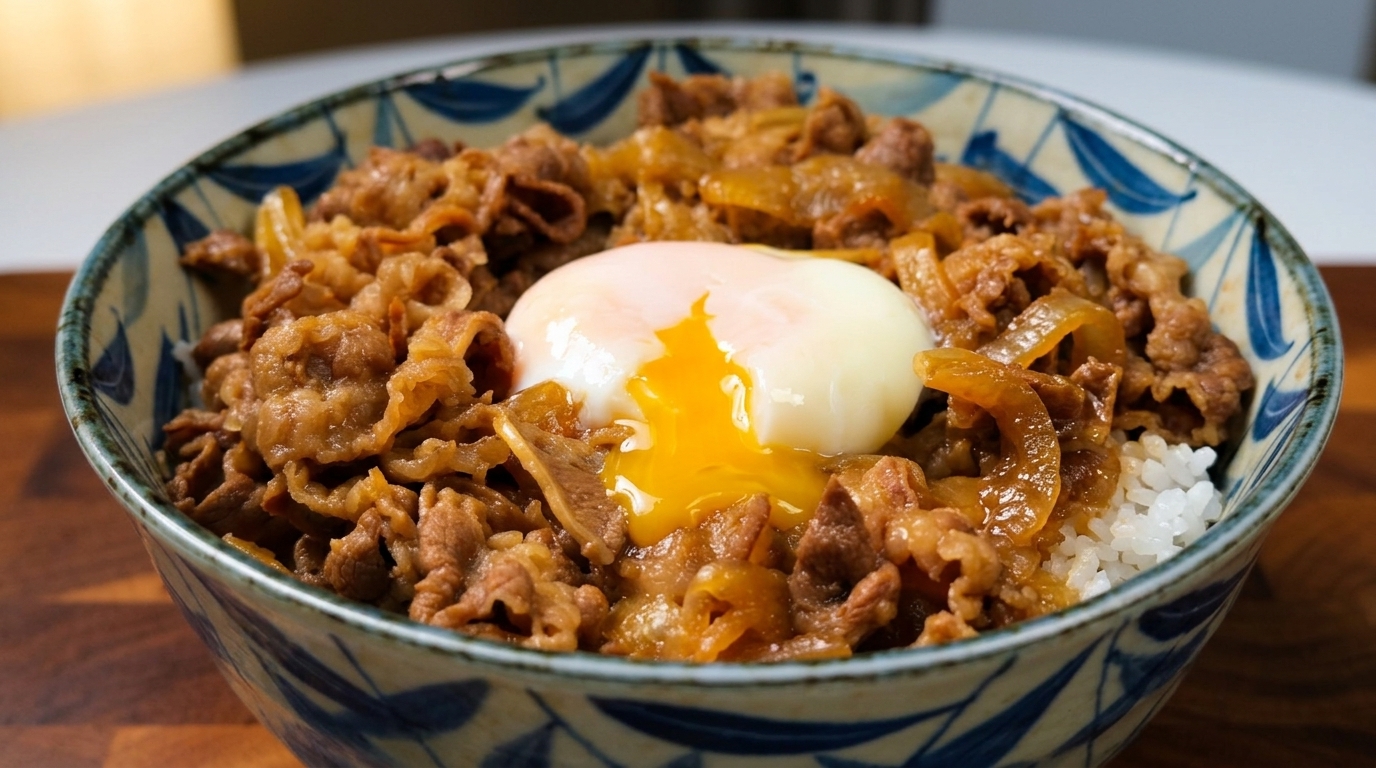 Gyudon Japonais : Le Bol de Bœuf au Cœur Coulant d'Œuf Onsen