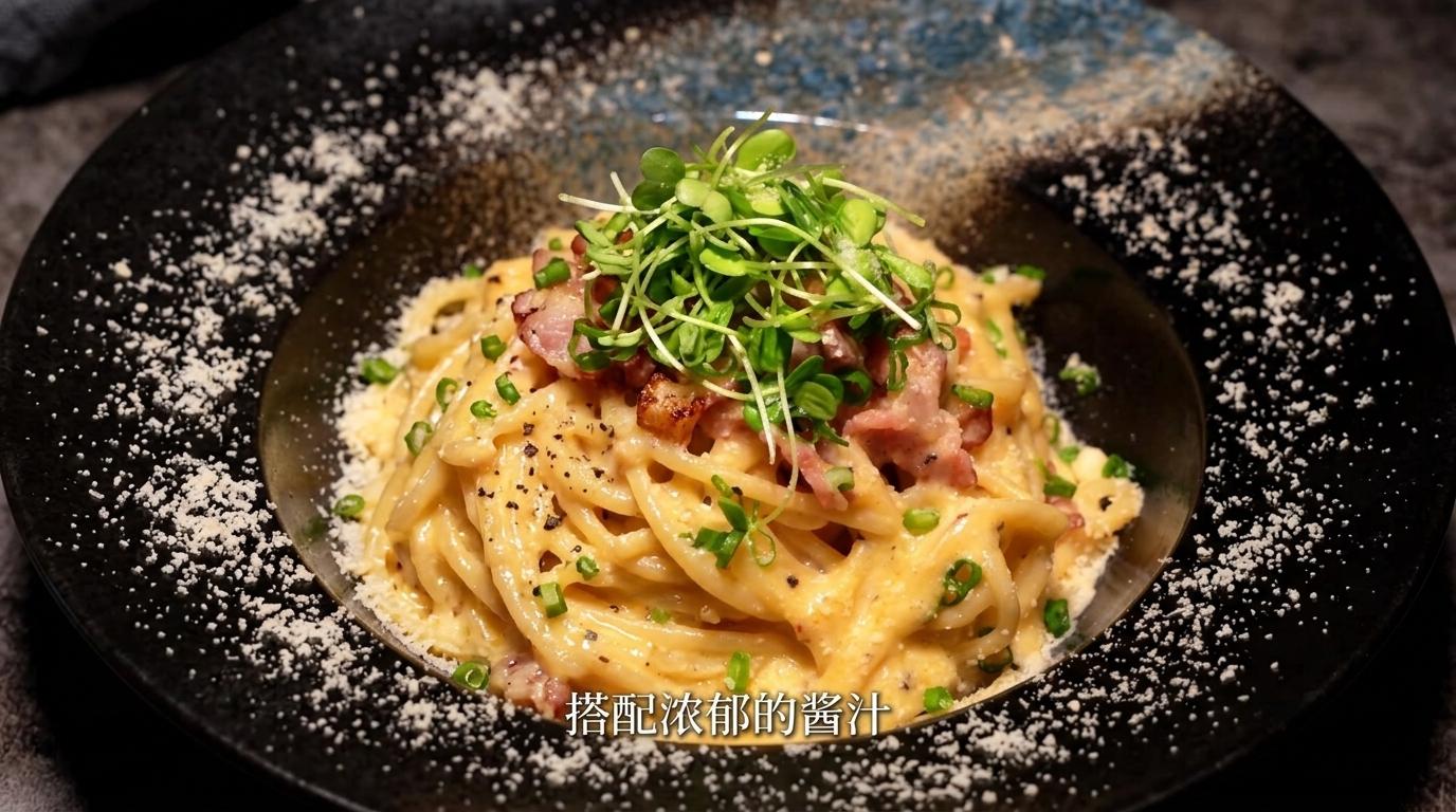 Spaghetti Carbonara Crémeux aux Lardons Croustillants