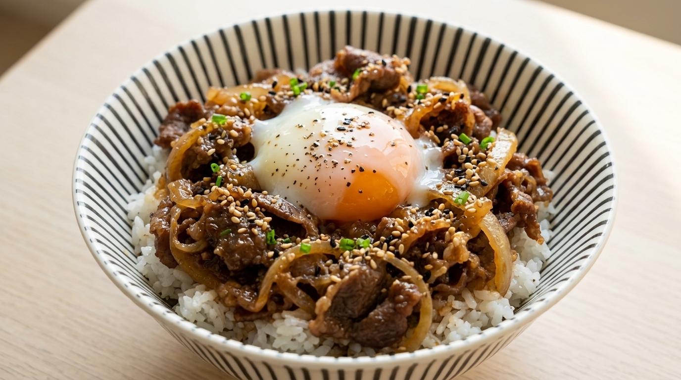 Gyudon Japonais Facile (Bol de Bœuf) et son Œuf Onsen Parfait