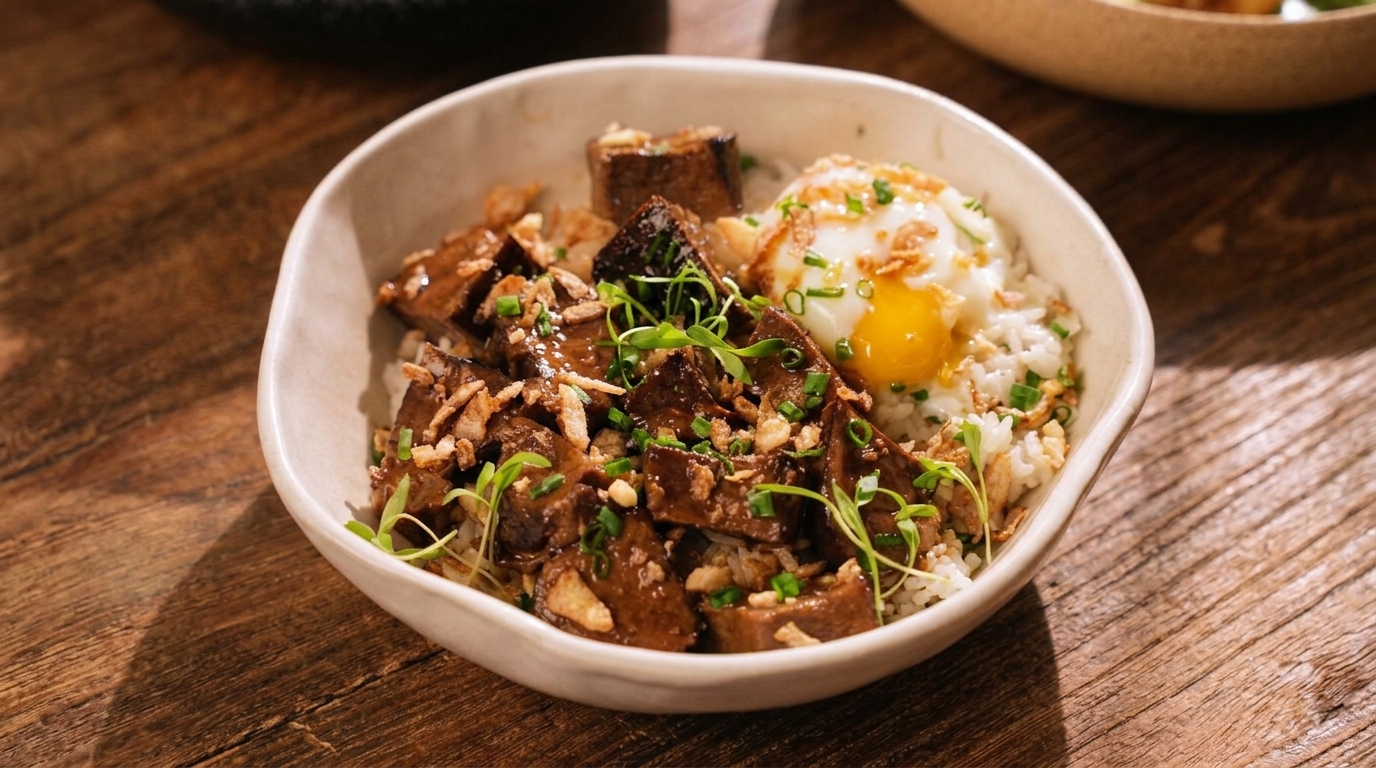 Bol de langue de bœuf grillée et œuf parfait (Gyutan Don)