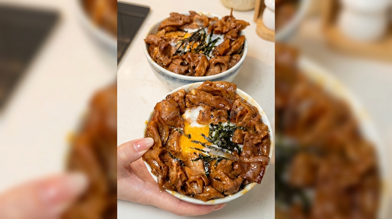 Gyudon Japonais Traditionnel : Bol de Bœuf et son Œuf Onsen