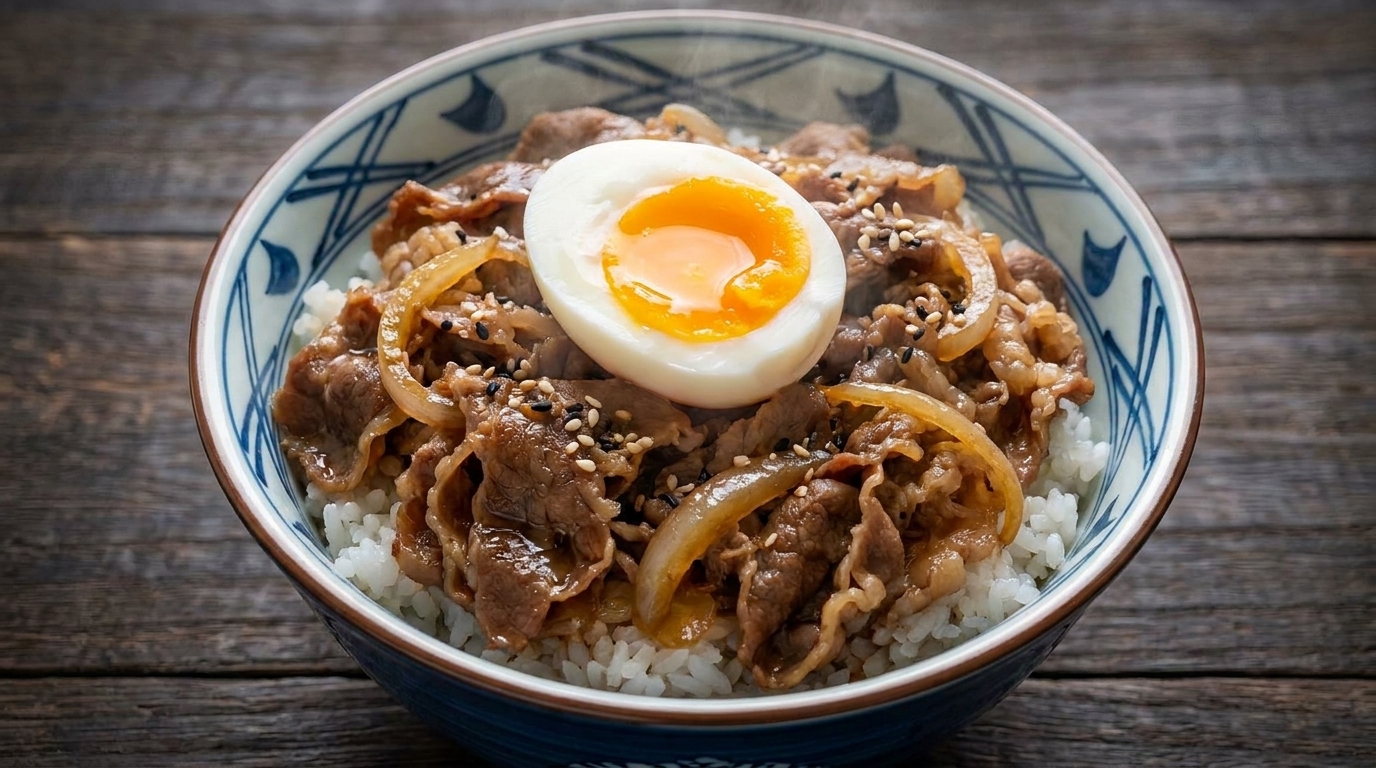 Gyudon Japonais au Bœuf et Œuf Onsen