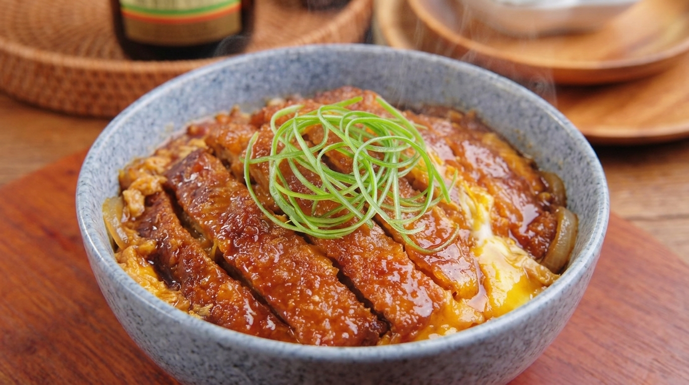 Katsudon japonais traditionnel (Bol de riz au porc pané)