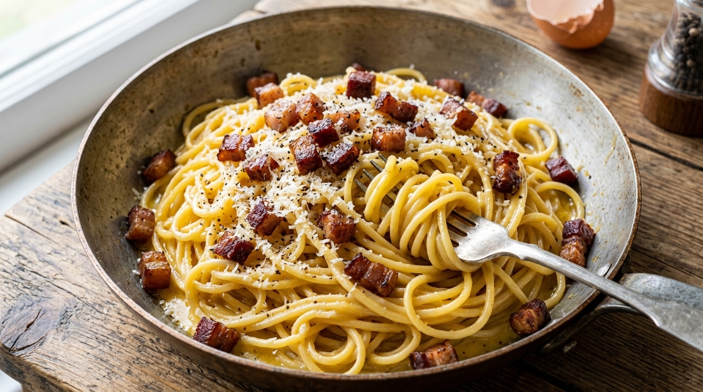 Authentiques Spaghettis à la Carbonara Romaine