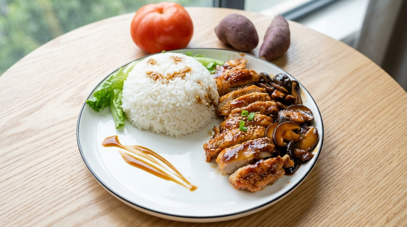 Bol de Riz au Poulet Teriyaki et Champignons