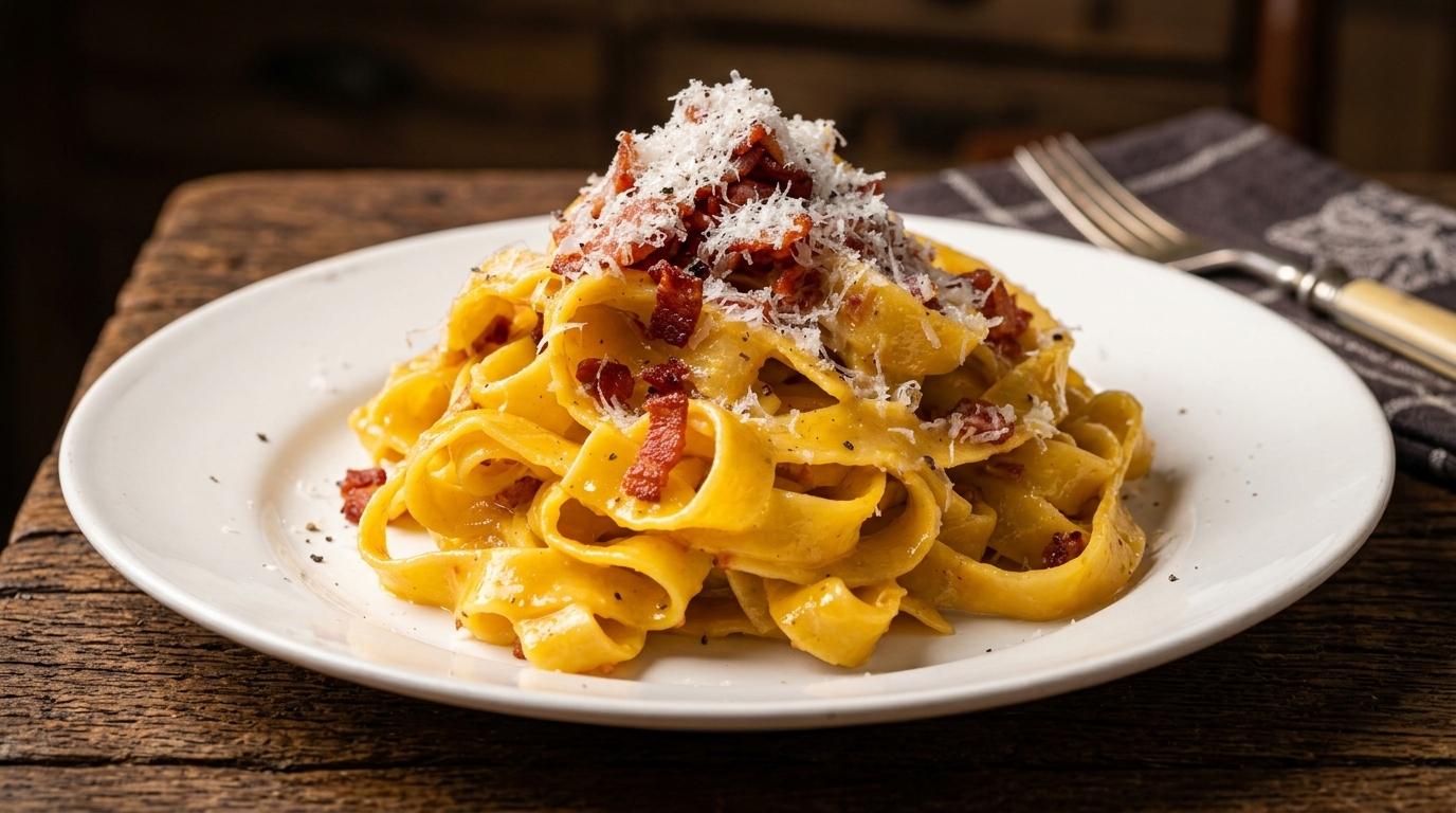 Tagliatelles Carbonara Crémeuses aux Lardons