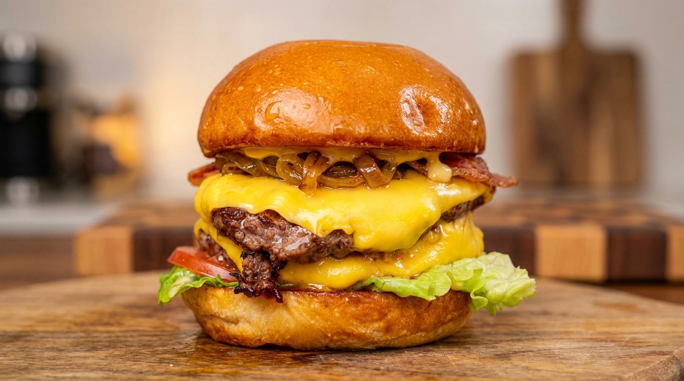 L'Ultime Double Cheeseburger au Bœuf Wagyu et Oignons Caramélisés