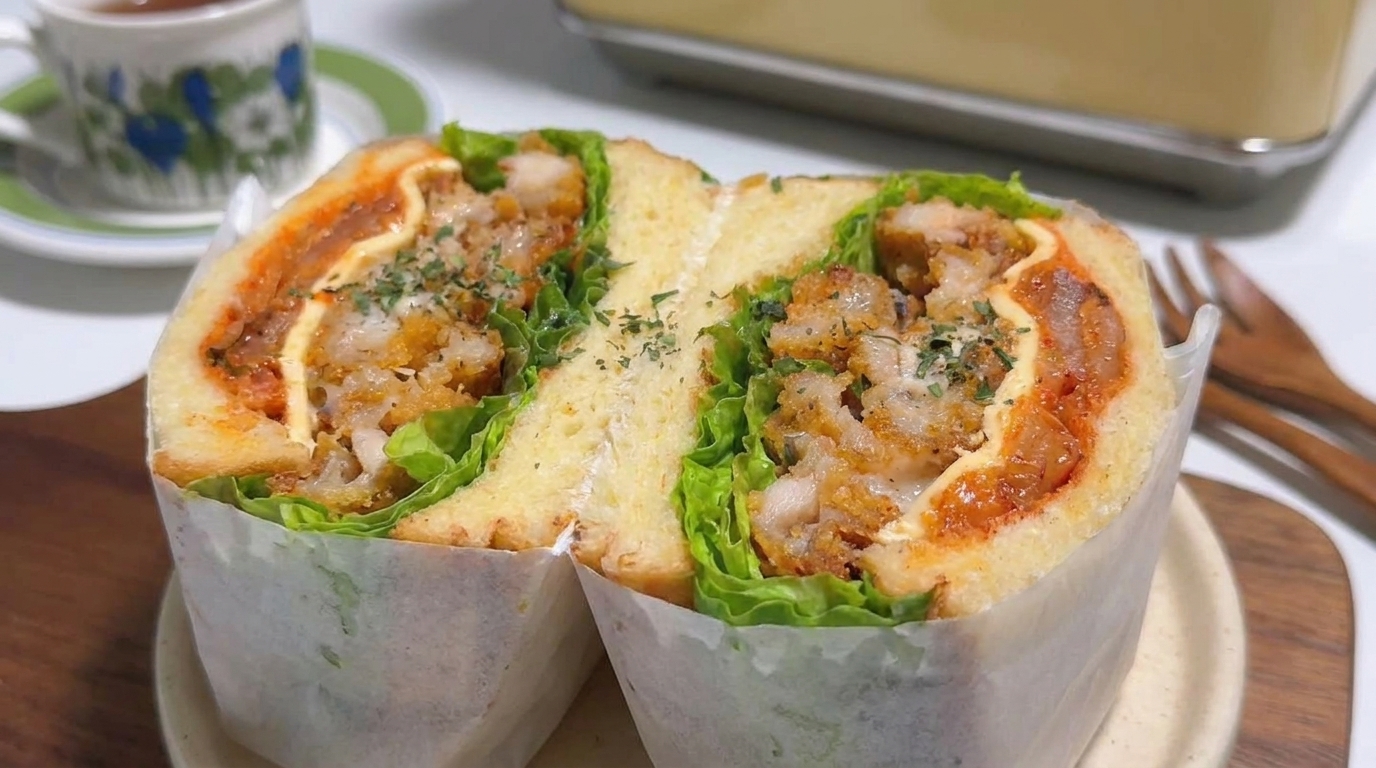 Sandwich Croustillant au Poulet Frit et Kimchi, Mayonnaise au Yuzu