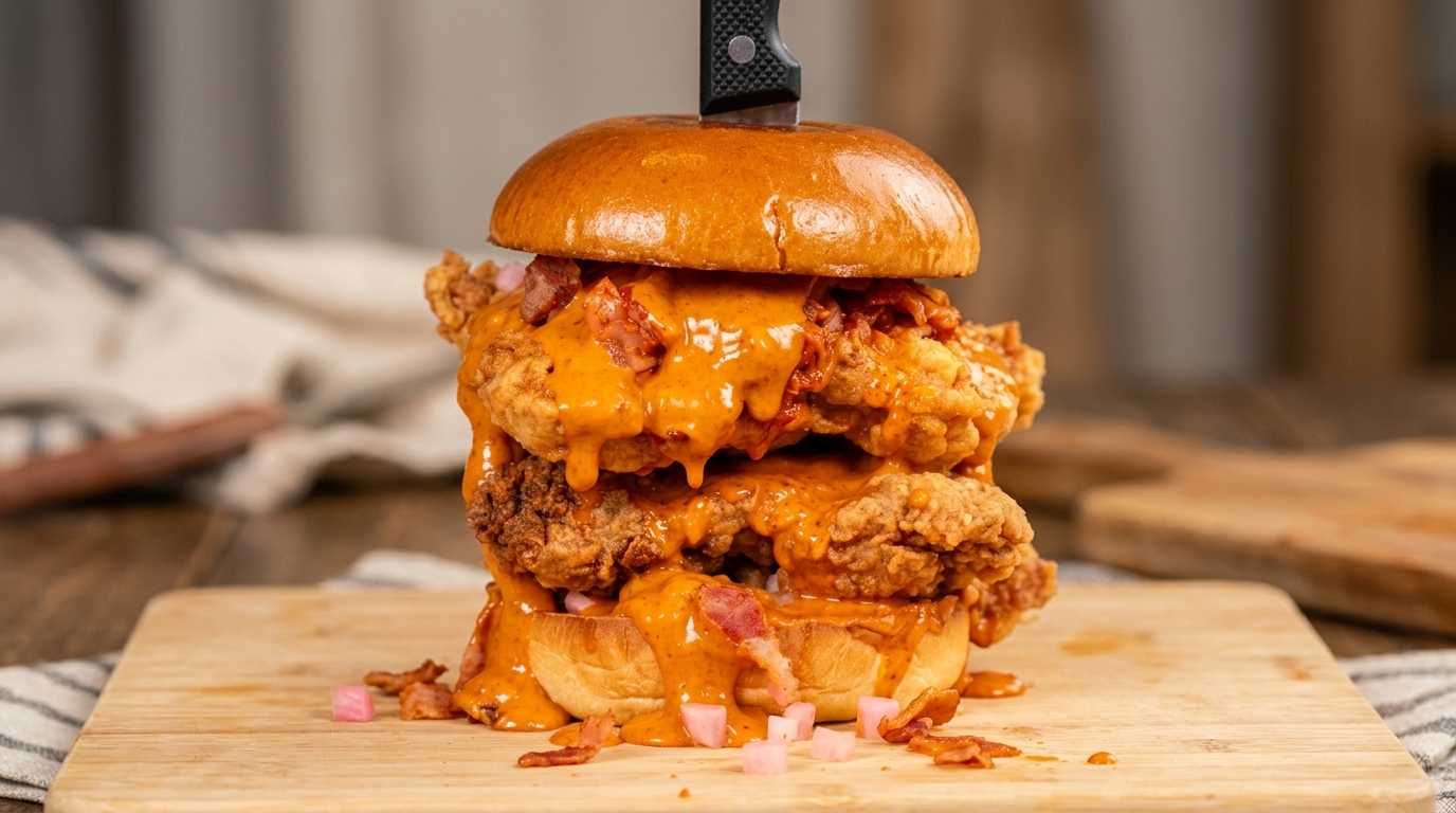 Burger au Poulet Frit à la Crème Épicée Coréenne