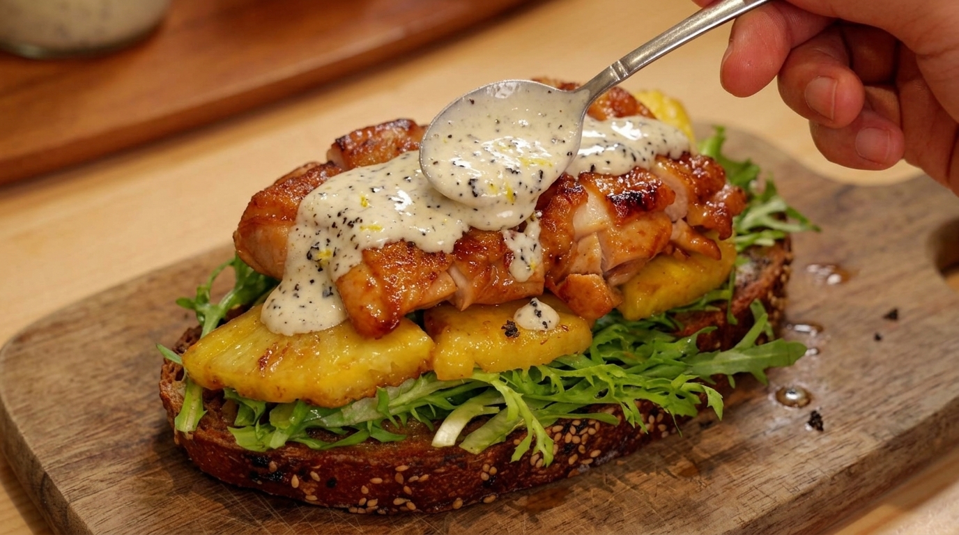 Sandwich Gastronomique au Poulet, Ananas et Yaourt à la Truffe