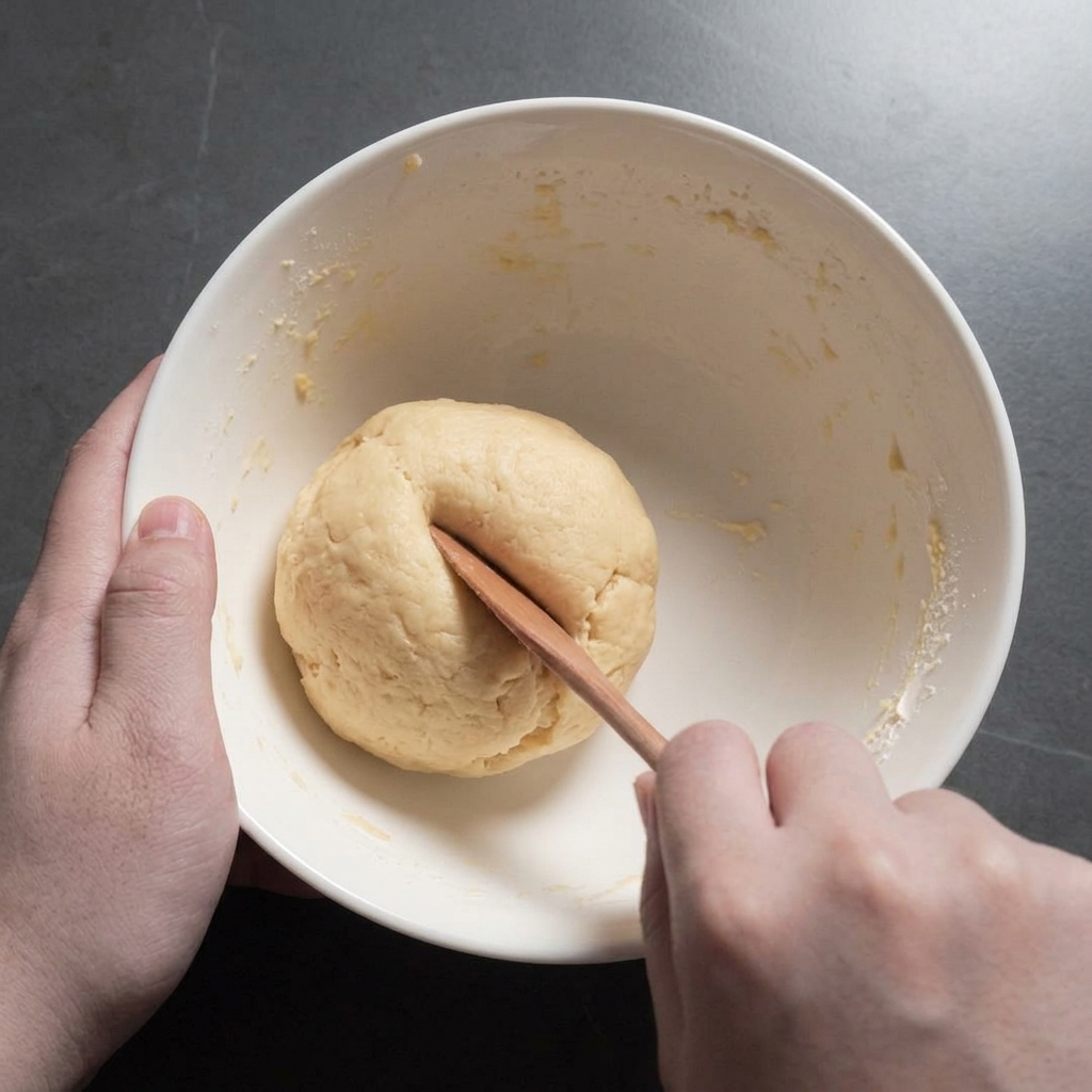 Des mains rabattant les bords dun morceau de pâte vers lintérieur pour former une boule ronde dans un bol.