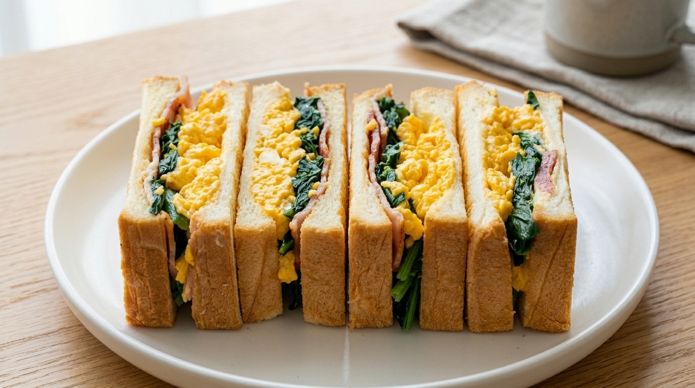 Wanpaku Sando : Sandwich Japonais aux Épinards, Bacon et Œufs