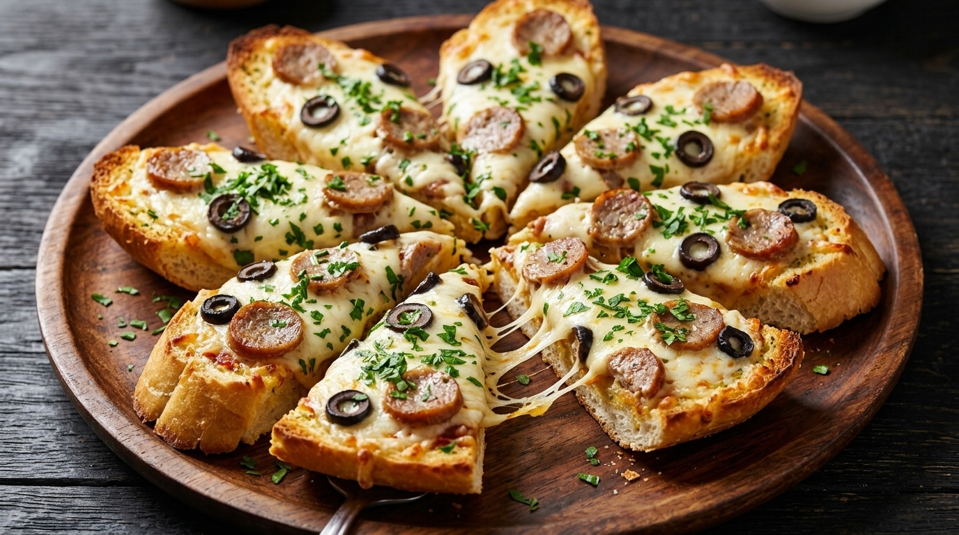 Pizza croustillante sur pain de mie au beurre d'ail (au four)