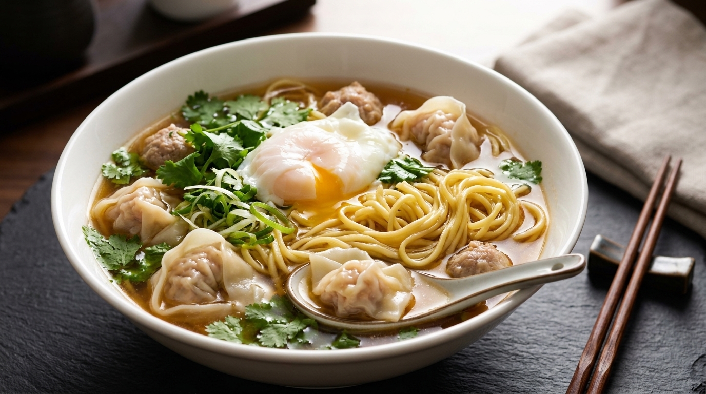 Soupe de nouilles aux wontons facile avec des nouilles instantanées
